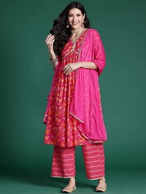 Women Floral Printed Regular Pure Cotton Kurta with Palazzos & With Dupatta 5