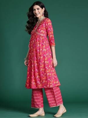 Women Floral Printed Regular Pure Cotton Kurta with Palazzos & With Dupatta 6