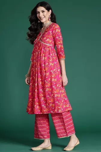 Women Floral Printed Regular Pure Cotton Kurta with Palazzos & With Dupatta