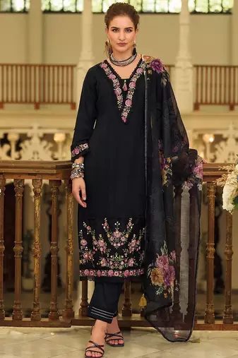 Women Floral Embroidered Cotton Kurta with Trousers & Dupatta