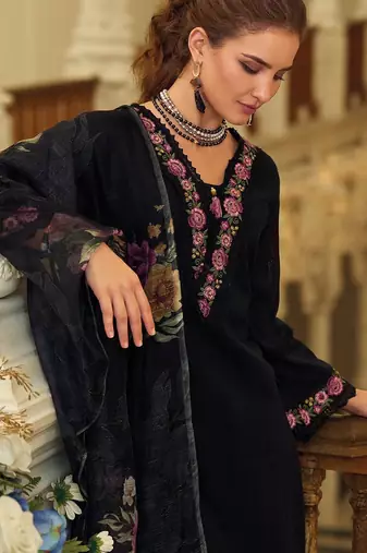 Women Floral Embroidered Cotton Kurta with Trousers & Dupatta