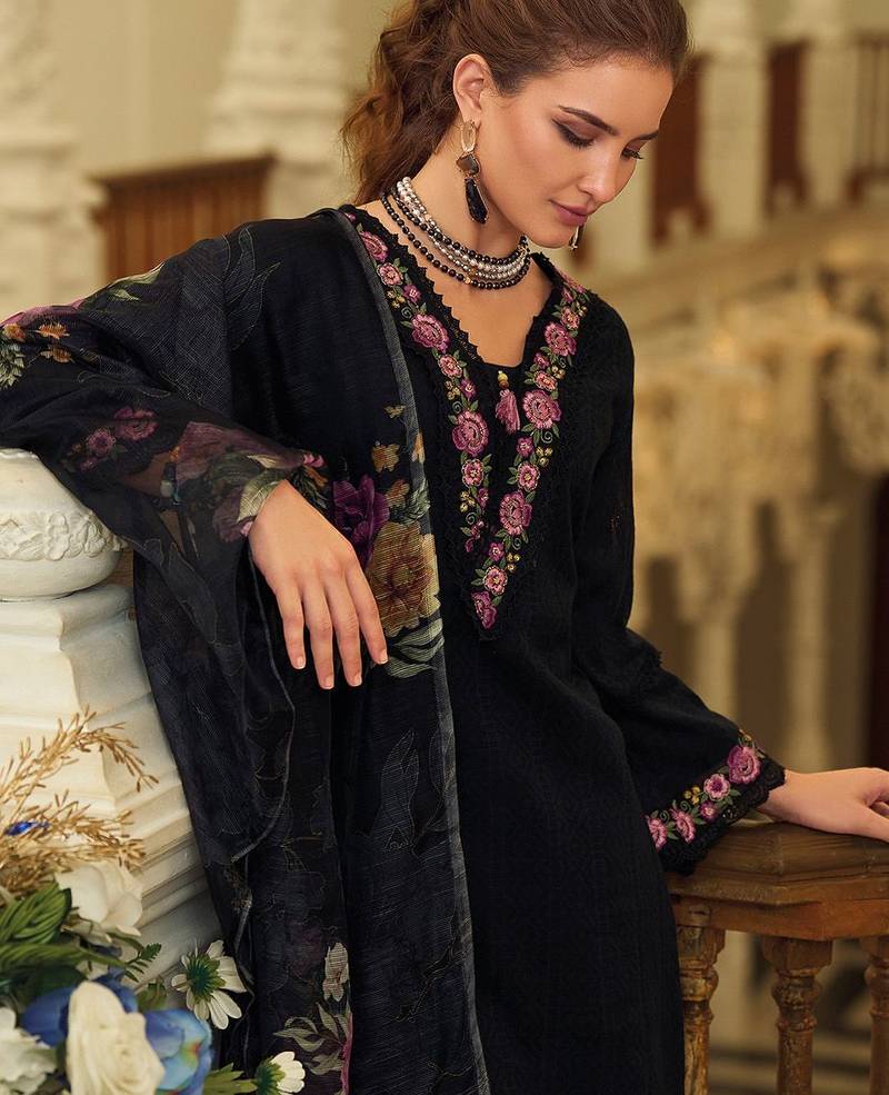 Women Floral Embroidered Cotton Kurta with Trousers & Dupatta
