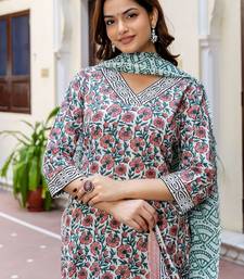 Floral Printed V-Neck Pure Cotton Straight Kurta With Palazzo And Dupatta