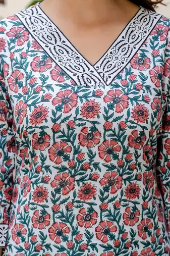 Floral Printed V-Neck Pure Cotton Straight Kurta With Palazzo And Dupatta