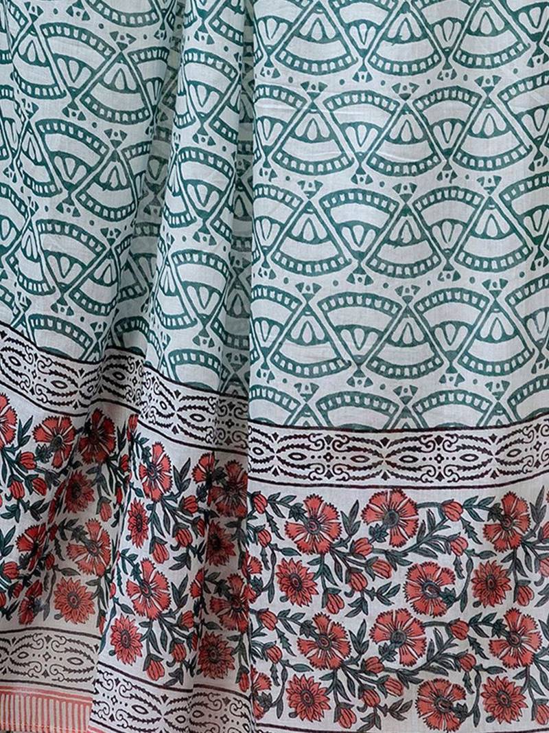 Floral Printed V-Neck Pure Cotton Straight Kurta With Palazzo And Dupatta