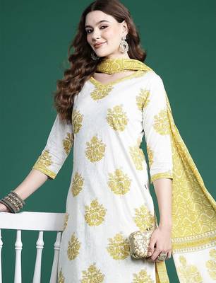 Ethnic Motifs Printed Pure Cotton Kurta with Salwar & With Dupatta 2