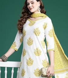 ethnic motifs printed  cotton kurta with salwar & with dupatta