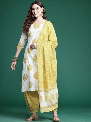 Ethnic Motifs Printed Pure Cotton Kurta with Salwar & With Dupatta 1