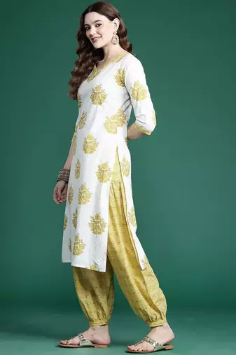 Ethnic Motifs Printed Pure Cotton Kurta with Salwar & With Dupatta