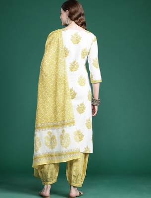 Ethnic Motifs Printed Pure Cotton Kurta with Salwar & With Dupatta 7