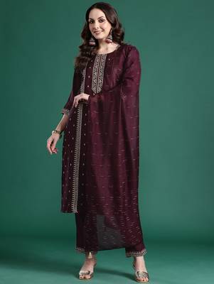 Ethnic Motifs Embroidered Kurta with Trousers & Dupatta 1