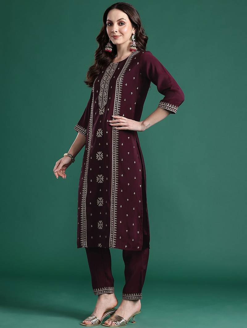 Ethnic Motifs Embroidered Kurta with Trousers & Dupatta