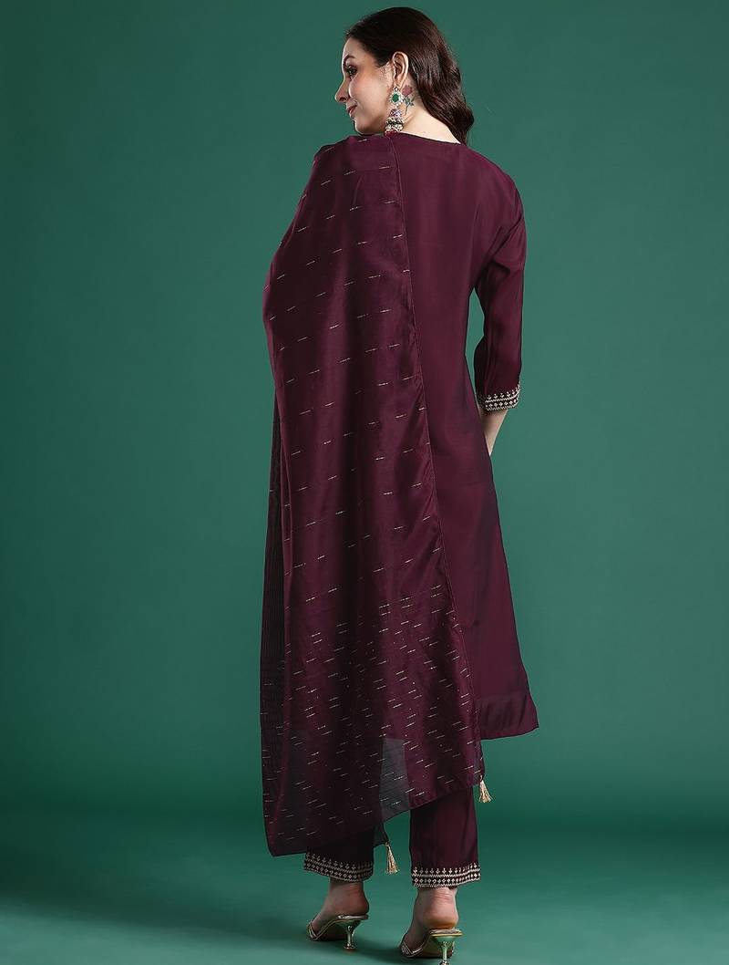 Ethnic Motifs Embroidered Kurta with Trousers & Dupatta