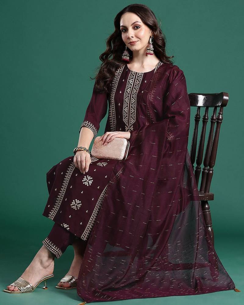 Ethnic Motifs Embroidered Kurta with Trousers & Dupatta