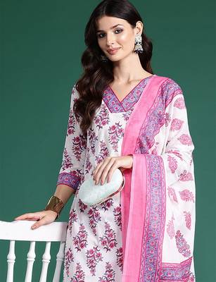 Floral Printed Pure Cotton Kurta With Palazzos & Dupatta 2