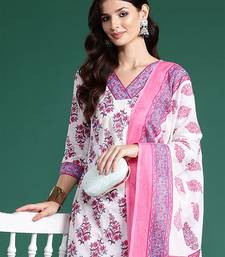 Floral Printed Pure Cotton Kurta With Palazzos & Dupatta