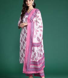 Floral Printed Pure Cotton Kurta With Palazzos & Dupatta