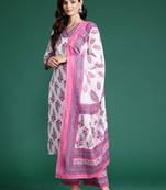 Floral Printed Pure Cotton Kurta With Palazzos & Dupatta