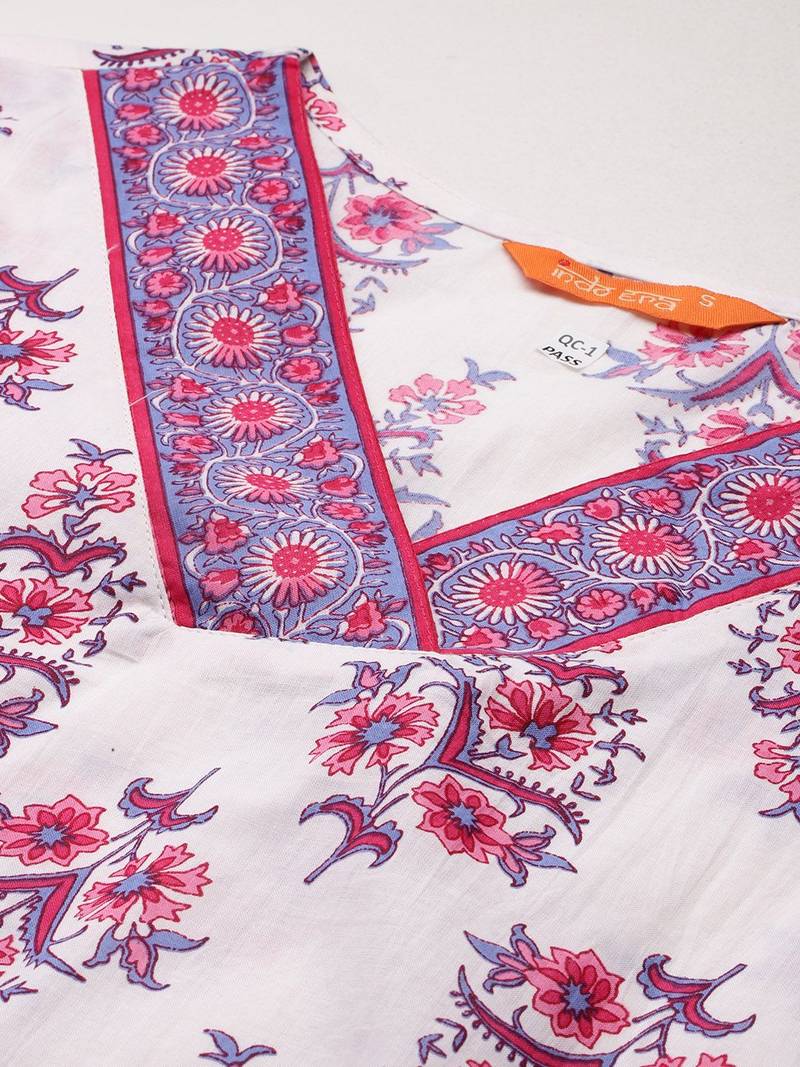 Floral Printed Pure Cotton Kurta With Palazzos & Dupatta