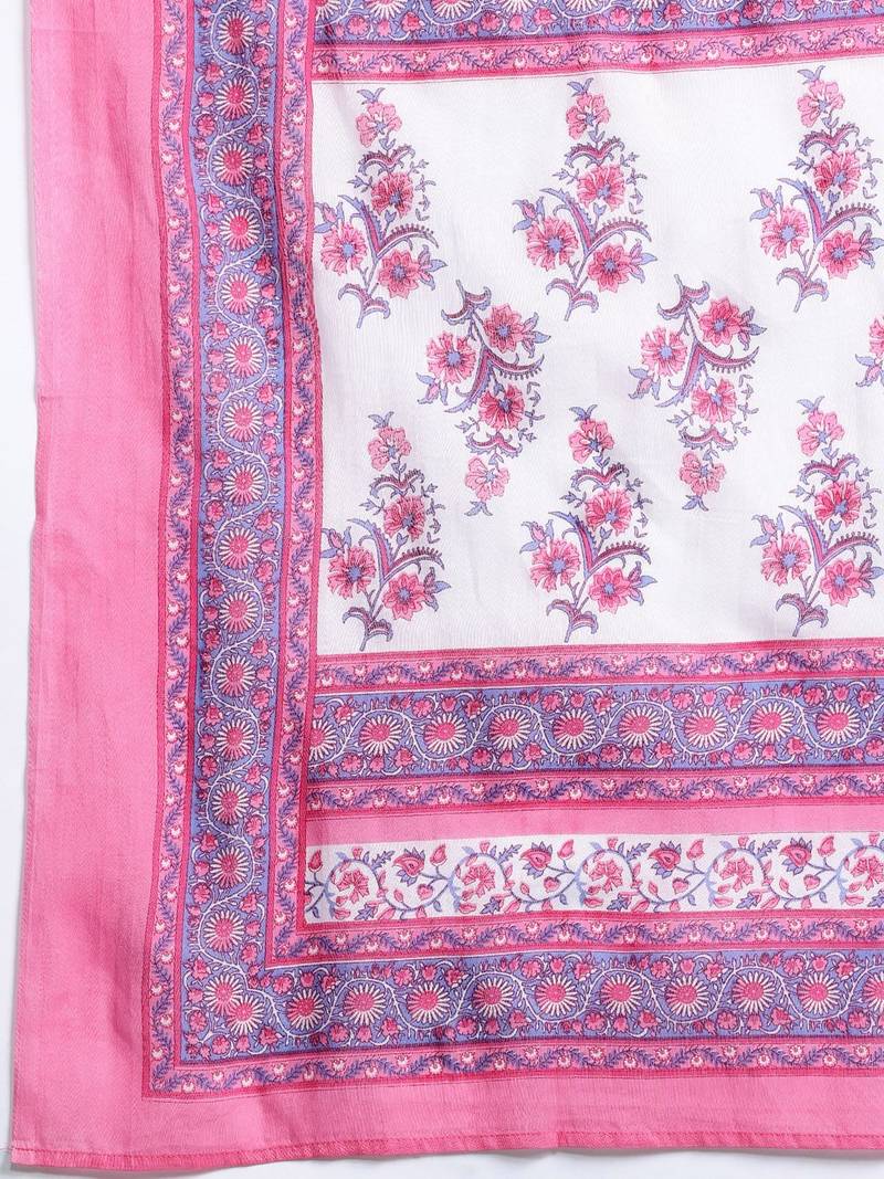 Floral Printed Pure Cotton Kurta With Palazzos & Dupatta