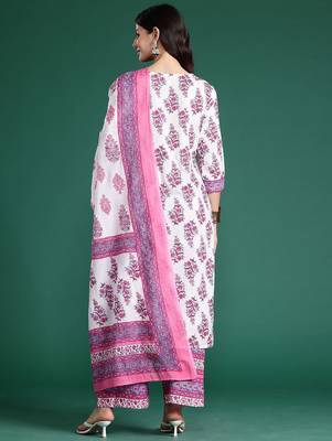 Floral Printed Pure Cotton Kurta With Palazzos & Dupatta 6