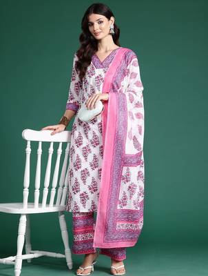 Floral Printed Pure Cotton Kurta With Palazzos & Dupatta 7