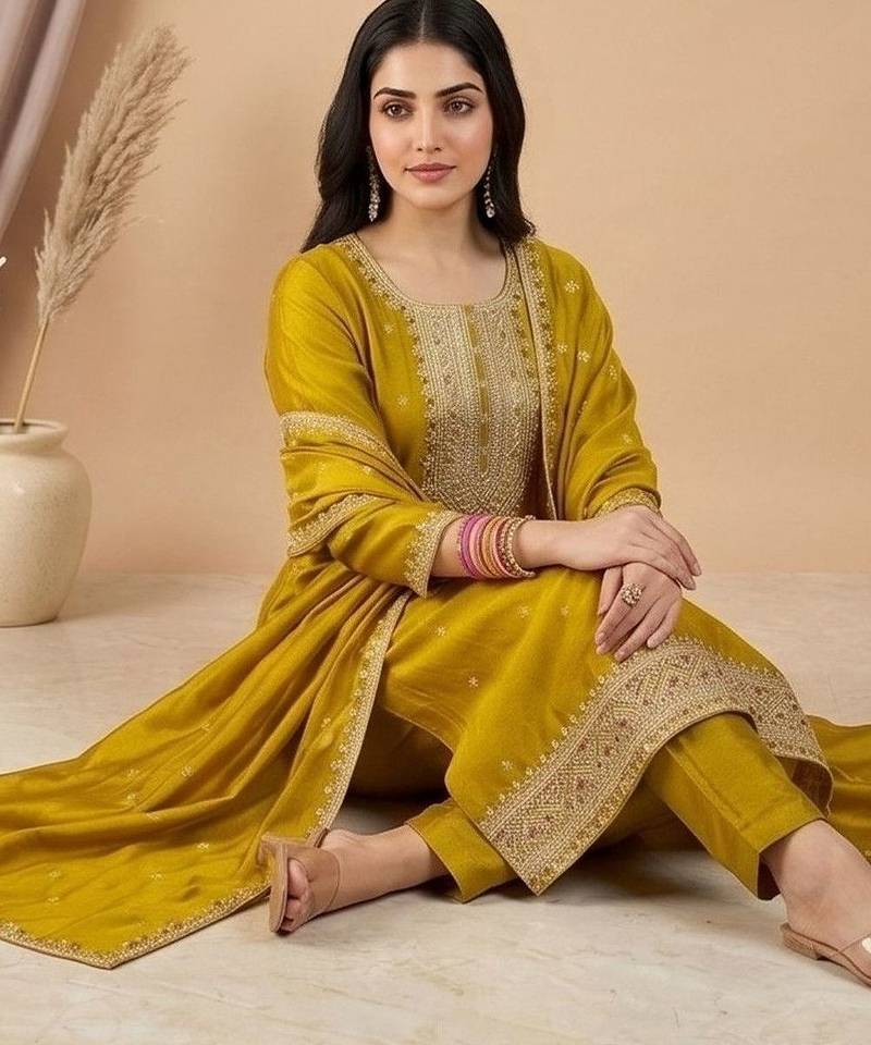 Women Ethnic Motifs Embroidered Regular Thread Work Kurta with Trousers & With Dupatta