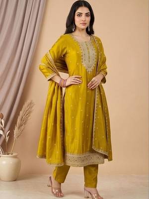 Women Ethnic Motifs Embroidered Regular Thread Work Kurta with Trousers & With Dupatta 1