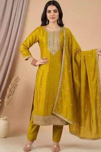 Women Ethnic Motifs Embroidered Regular Thread Work Kurta with Trousers & With Dupatta