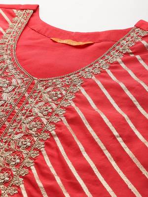 Striped Sequinned Chanderi Silk Kurta With Trousers & Dupatta 2