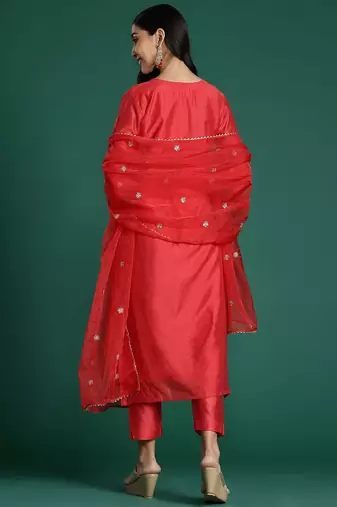 Striped Sequinned Chanderi Silk Kurta With Trousers & Dupatta