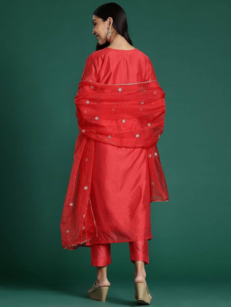 Striped Sequinned Chanderi Silk Kurta With Trousers & Dupatta