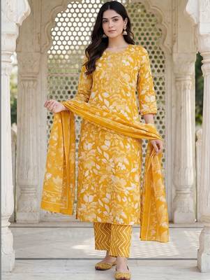 Women Floral Printed Regular Mirror Work Kurta with Trousers & With Dupatta 6
