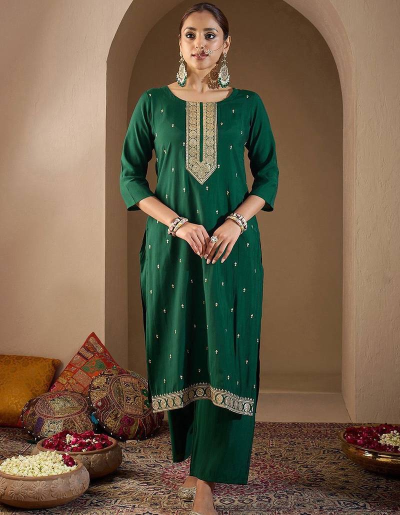Women Ethnic Motifs Embroidered Regular Sequinned Kurta with Trousers & With Dupatta