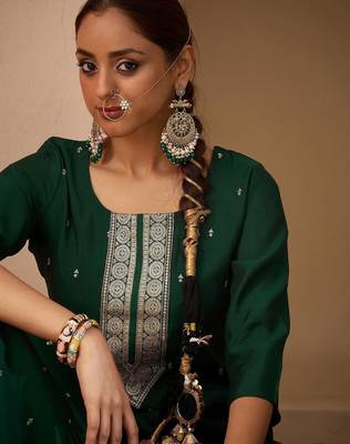 Women Ethnic Motifs Embroidered Regular Sequinned Kurta with Trousers & With Dupatta 4