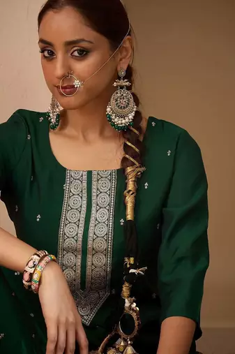 Women Ethnic Motifs Embroidered Regular Sequinned Kurta with Trousers & With Dupatta