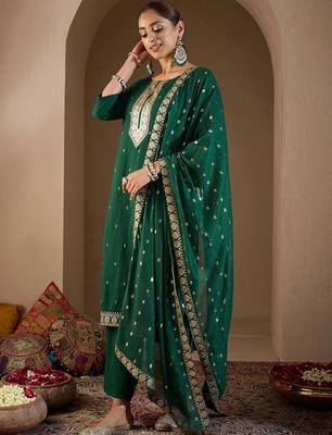 Women Ethnic Motifs Embroidered Regular Sequinned Kurta with Trousers & With Dupatta 1