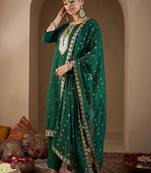 Women Ethnic Motifs Embroidered Regular Sequinned Kurta with Trousers & With Dupatta