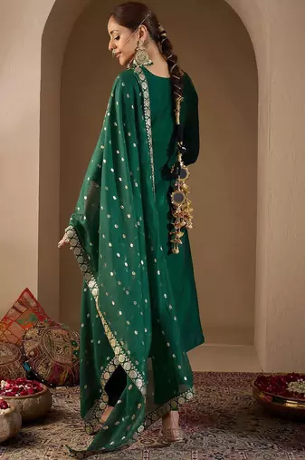 Women Ethnic Motifs Embroidered Regular Sequinned Kurta with Trousers & With Dupatta