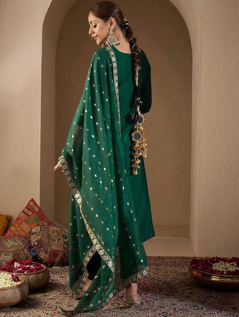 Women Ethnic Motifs Embroidered Regular Sequinned Kurta with Trousers & With Dupatta