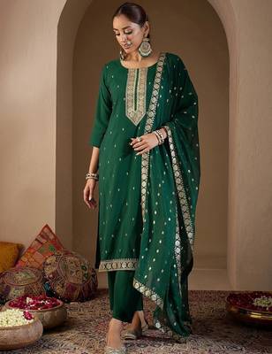 Women Ethnic Motifs Embroidered Regular Sequinned Kurta with Trousers & With Dupatta 6