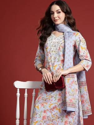 Floral Printed Pure Cotton Kurta with Salwar & With Dupatta 2