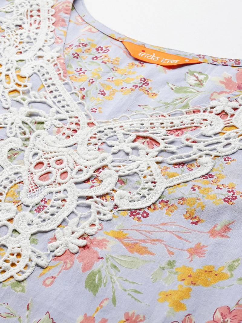 Floral Printed Pure Cotton Kurta with Salwar & With Dupatta