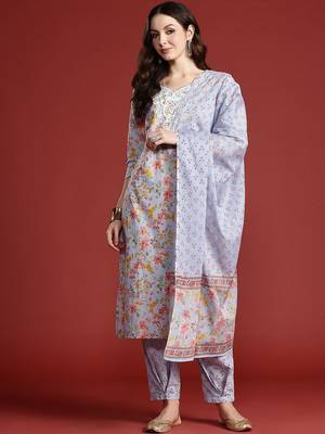 Floral Printed Pure Cotton Kurta with Salwar & With Dupatta 1