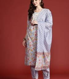 Floral Printed Pure Cotton Kurta with Salwar & With Dupatta