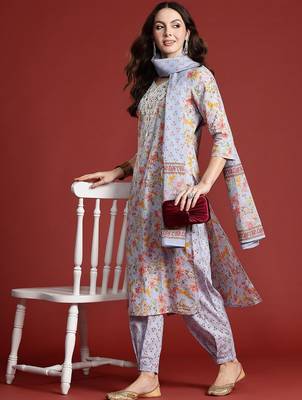 Floral Printed Pure Cotton Kurta with Salwar & With Dupatta 8