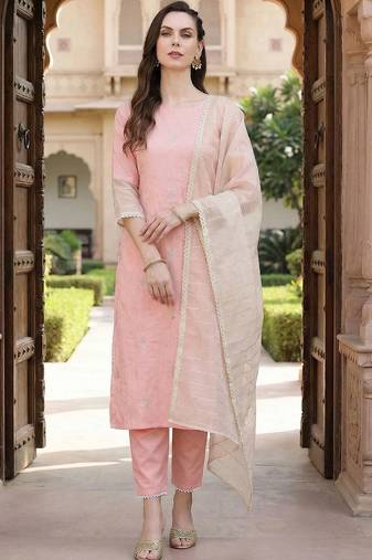 Women Ethnic Motifs Embroidered Regular Sequinned Kurta with Trousers & With Dupatta