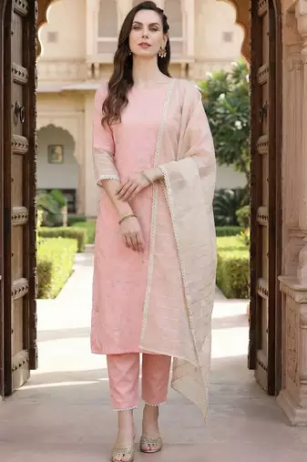 Women Ethnic Motifs Embroidered Regular Sequinned Kurta with Trousers & With Dupatta