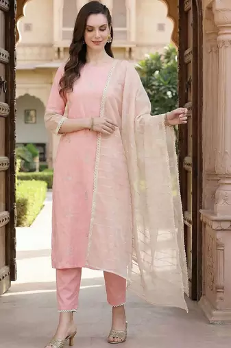 Women Ethnic Motifs Embroidered Regular Sequinned Kurta with Trousers & With Dupatta