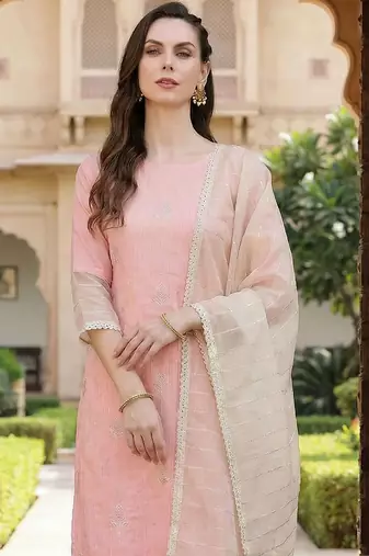 Women Ethnic Motifs Embroidered Regular Sequinned Kurta with Trousers & With Dupatta